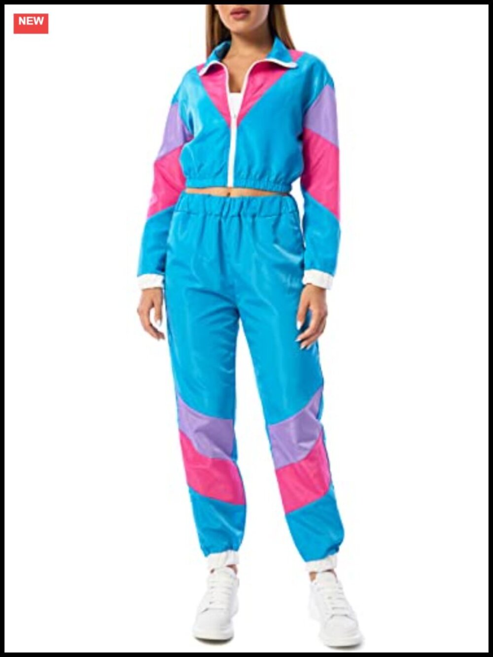 Women's 2pc Color Block Windbreaker Tracksuit Set Zip Up Crop Jacket Jogger